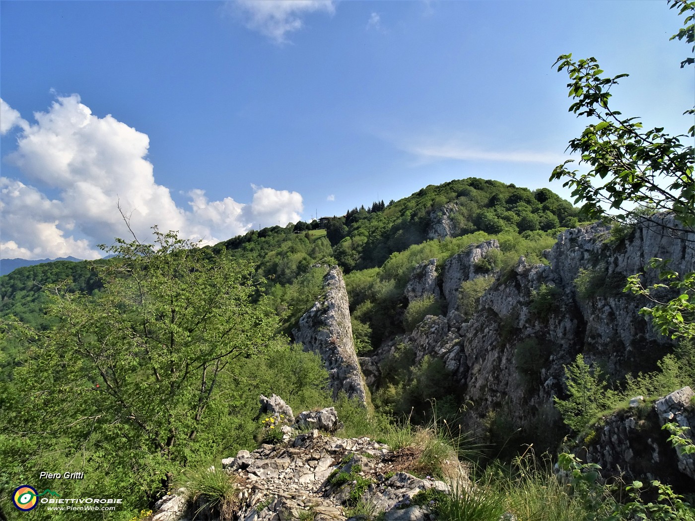 44 Sotto a dx il 'Labirinto' tra rocce, sopra, in lontananza, il Monte Poieto.JPG